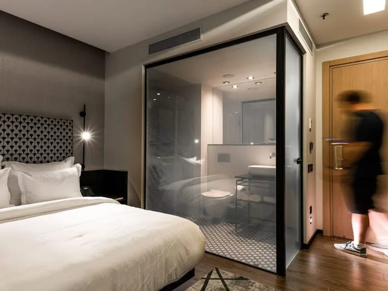Glass bathroom wall