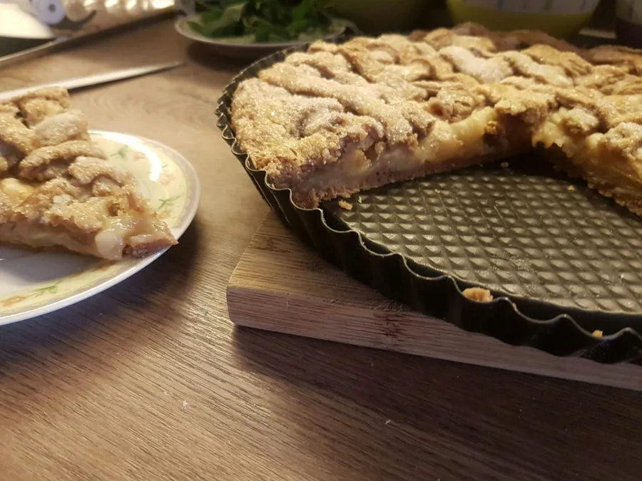 Baked pie with a huge slice taken out